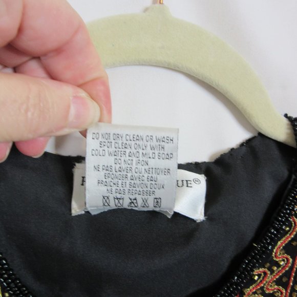 Papell Boutique Black Silk Embroidered Beaded Evening Jacket Vintage Size Medium - Picture 8 of 13